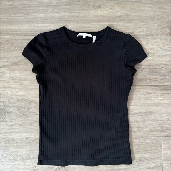 Helmut Lang Ribbed Black Minimal Short Sleeve Top | S - Picture 1 of 6